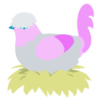 Kokomi, a mist and lavender chicken with a head pattern