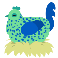 A spring and ultramarine chicken with a speckle pattern