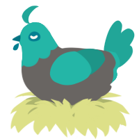 A grey and turquoise chicken with a head pattern