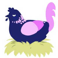 A navy and lavender chicken with a neck-speckle pattern
