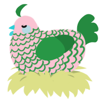 A rose and viridian chicken with a lace pattern