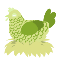 Sativa, a lemon and chartreuse chicken with a lace pattern