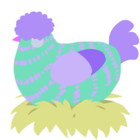 A mint and lilac chicken with a bar pattern