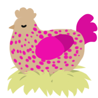 A beige and fuchsia chicken with a speckle pattern