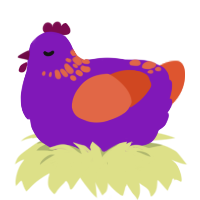 A violet and vermilion chicken with a neck-speckle pattern