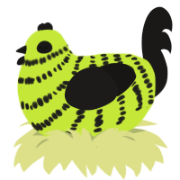 A lime and sable chicken with a bar pattern
