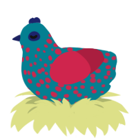A sea and crimson chicken with a speckle pattern