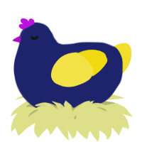 A navy and yellow chicken