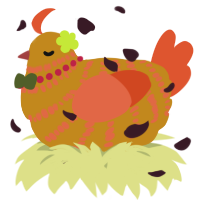 A ochre and vermilion chicken with a bar pattern