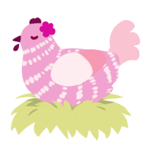 Pea, a pink and rose chicken with a bar pattern