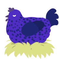 A indigo and navy chicken with a speckle pattern