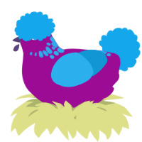 A plum and sky chicken with a neck-speckle pattern