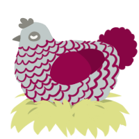 A silver and maroon chicken with a lace pattern