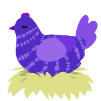 Eggatha, a indigo and blurple chicken with a bar pattern
