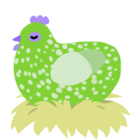 Mintini, a grass and gluppy chicken with a speckle pattern