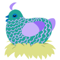 A turquoise and lilac chicken with a lace pattern