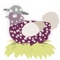 A wine and beige chicken with a speckle pattern