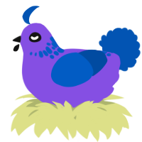 A blurple and ultramarine chicken with a neck-speckle pattern