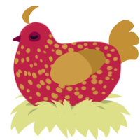 Ran, a crimson and gold chicken with a speckle pattern