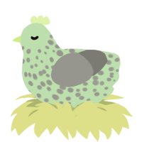 A gluppy and ash chicken with a speckle pattern