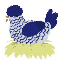 A mist and navy chicken with a lace pattern