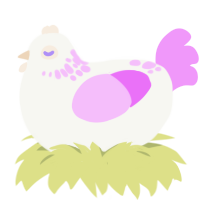 A white and lavender chicken with a neck-speckle pattern