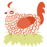 A cream and vermilion chicken with a lace pattern