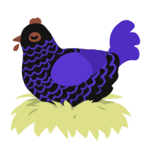 A black and indigo chicken with a lace pattern