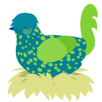 A sea and grass chicken with a speckle pattern