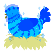 Lapis Lazuli, a turquoise and ultramarine chicken with a bar pattern