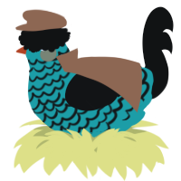 A turquoise and black chicken with a lace pattern