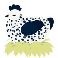 A white and tumblr chicken with a speckle pattern