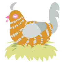 A orange and silver chicken with a bar pattern
