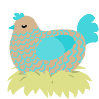 A beige and aqua chicken with a lace pattern