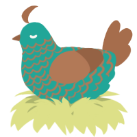 A turquoise and brown chicken with a lace pattern