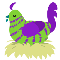 A grass and violet chicken with a bar pattern