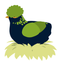 A tumblr and chartreuse chicken with a neck-speckle pattern