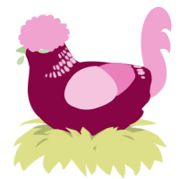 A maroon and pink chicken with a neck-band pattern