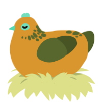 A orange and olive chicken with a neck-speckle pattern