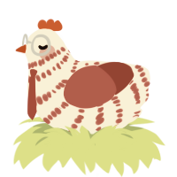 Living Room, a cream and red chicken with a bar pattern