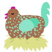 A brown and mint chicken with a speckle pattern