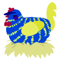 A ultramarine and lemon chicken with a bar pattern