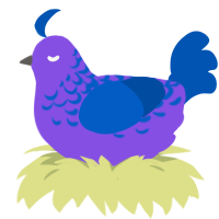 Ostro, a blurple and ultramarine chicken with a half-lace pattern
