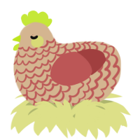 A beige and red chicken with a lace pattern