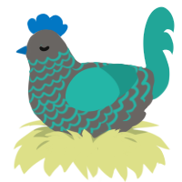Egobworder, a grey and turquoise chicken with a lace pattern