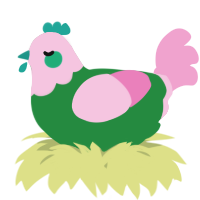 A viridian and pink chicken with a head pattern