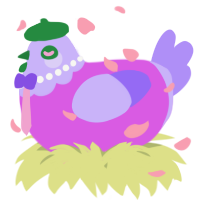 A orchid and lilac chicken with a head pattern