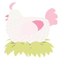 A white and rose chicken with a lace pattern