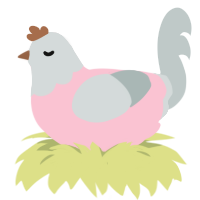 A rose and silver chicken with a head pattern