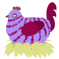 A lilac and maroon chicken with a bar pattern